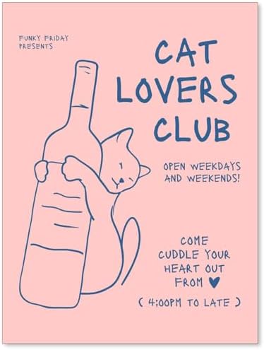OMANI Cute Cat Alcohol Bottle Wall Art Funky Pink and Blue Aesthetic Poster Cat by OMANI