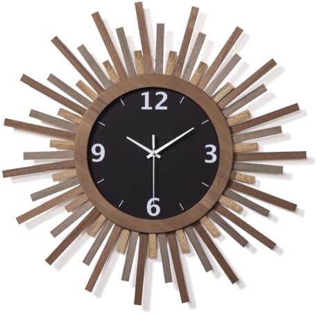 Honiway 24 Inch Large Wall Clock, Battery Operated, Rustic Wood Boho Sunburst by Honiway