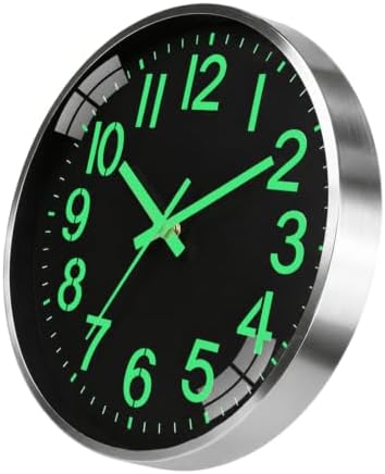 Wall clock 12-inch metal frame luminous silent time accurate（Black 6） by Unknown