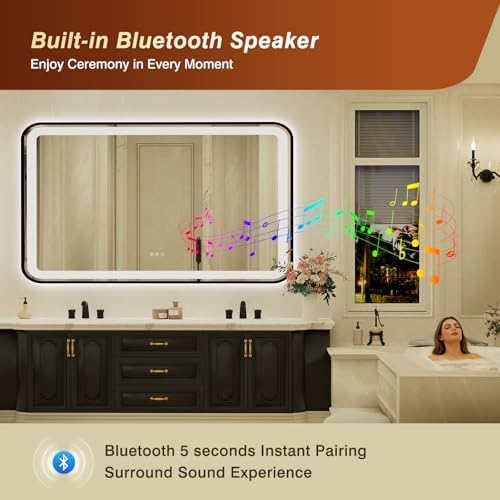 36x60 Inch Black Framed LED Bathroom Mirror - Image 3