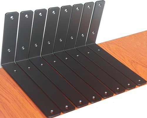 10 Pack - L 9" x H 6" x W1.5, 5mm Thick Black L Shelf Bracket, Iron Shelf by MHMYDZ