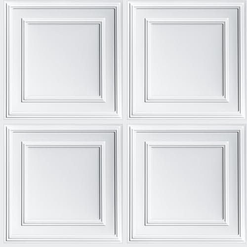 FunStick Modern White Ceiling Tile Wallpaper Peel and Stick Tin Tiles Faux 3D by FunStick