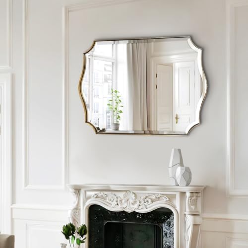 POZINO 30"x22" Premium Brushed Gold Scalloped Beveled Mirror - Image 6