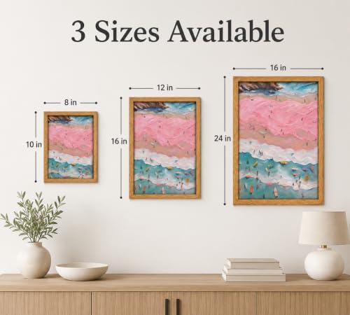 Framed Pink Coastal Canvas Wall Art, Girl Beach Surfers Picture Wall Decor - Image 4