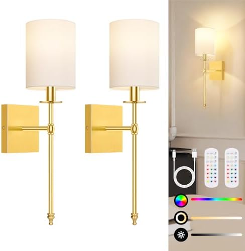 19.9 Inch Wall Sconces Battery Operated Set of 2, Not Hardwired Dimmable Wall by BestChoiceforYourLife