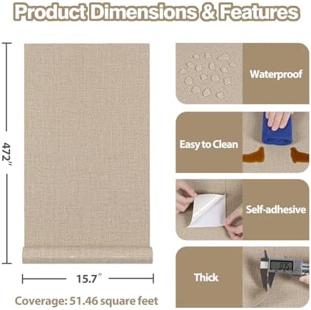 Beige Grasscloth Wallpaper Textured Woven Peel and Stick Wallpaper 15.7"x472" - Image 3