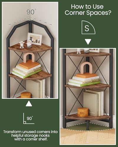 CHOEZON 3-Tier Corner Shelf, Industrial Corner Bookshelf, 35.4" Storage Stand - Image 3