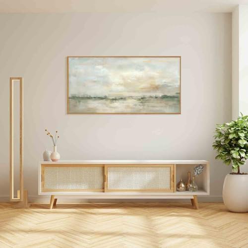 LHIUEM Large Abstract Green Gray Pastel Framed Canvas Wall Art, Neutral - Image 3