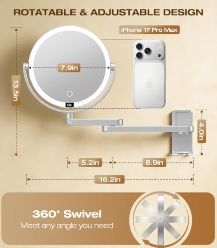 Gospire 8”Wall Mounted Lighted Makeup Mirror - Image 3
