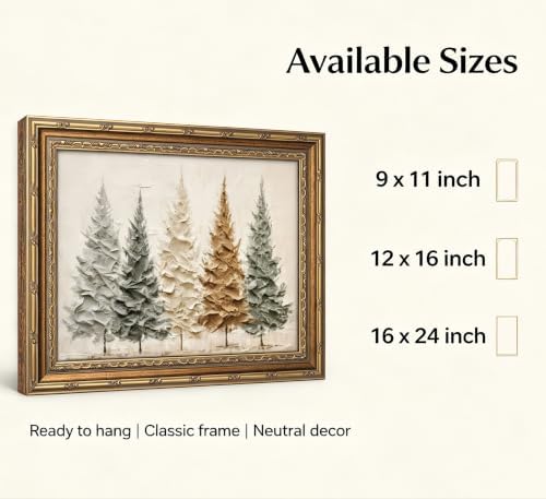 Vintage Gold Framed Christmas Tree Wall Art, 3D Textured Pine Tree Print - Image 4