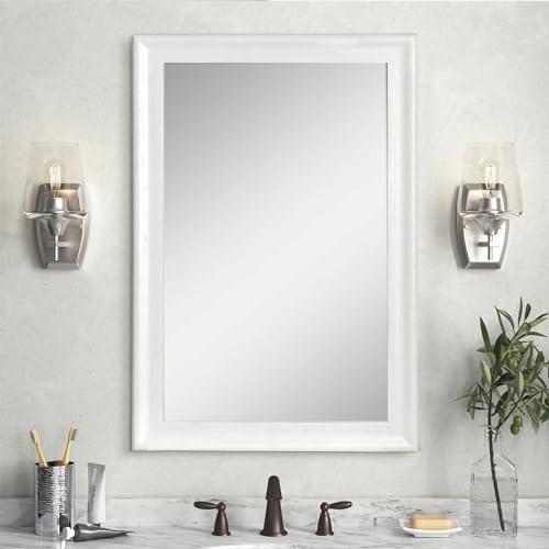 White Wall Mirror for Bathroom, Rectangle Rustic 24 x 36 inch Vanity Mirrors by Culer