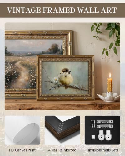 InSimSea Gold Framed Vintage Sparrow Bird Wall Art, 8x10 Inch - Image 3