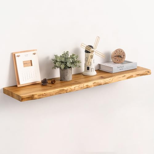 40" Floating Shelves, Solid Elm Wood, Natural Live Edge by Unknown