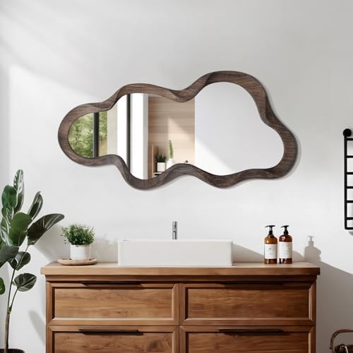 Large Asymmetrical Mirror, Wall Wood Frame Irregular Cloud Wavy Mirror - Image 3