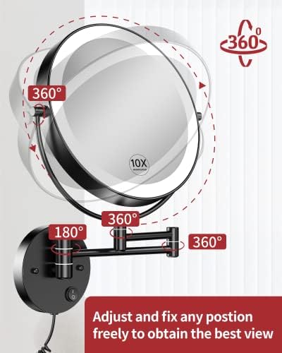 Gospire 9" Wall Mounted Lighted 10X Magnification Double-Sided LED Mirror - Image 6