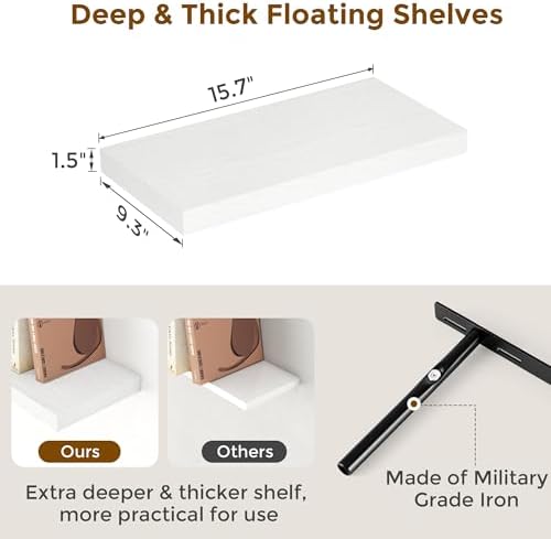 Fun Memories 16 Inch Long Floating Shelves in White, 9.3 Inch Deep Floating - Image 3