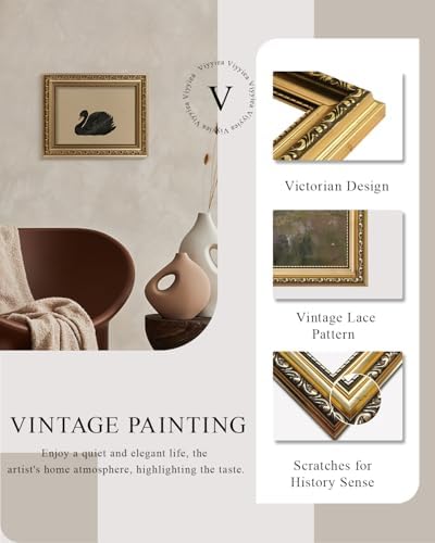 VIYYIEA Gold Framed Black Swan Wall Art Vintage Canvas Painting, 8×10 Inch - Image 3
