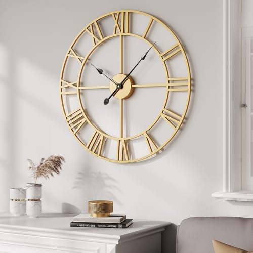 Cuspin 20 Inch Wall Clock Gold Modern Metal Round Decorative Clock by Cuspin