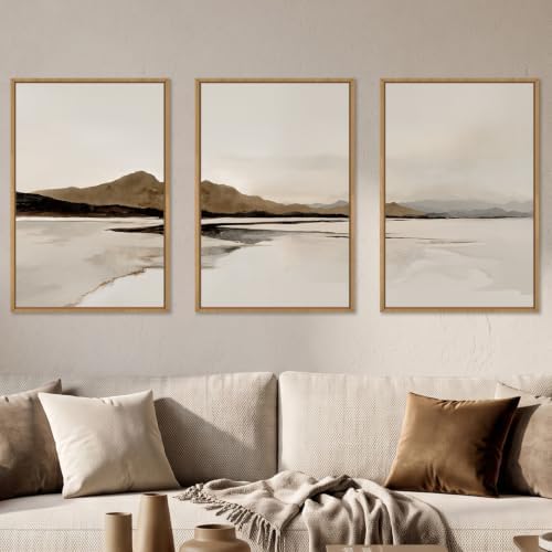 Netural Abstract Mountain Framed Canvas Wall Art Set -24"X36"X3 by Ausril