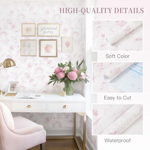 Dimoon 393"x17.3" Pink Wallpaper Floral Contact Paper Peel and Stick Wallpaper - Image 3