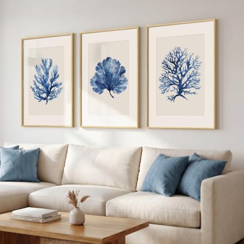 Large Framed Coastal Ocean Blue Coral Wall Art by Cuspin