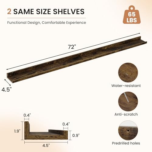 Dreamland Picture Ledge Shelf for Wall, Floating Shelves Set of 2, 72 inch Long - Image 3