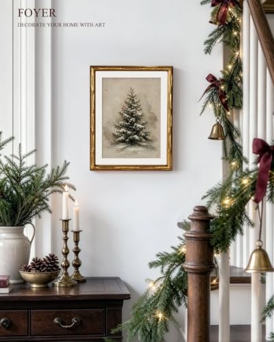 InSimSea Gold Bamboo Framed Wall Art, Retro Christmas Tree Prints - Image 3