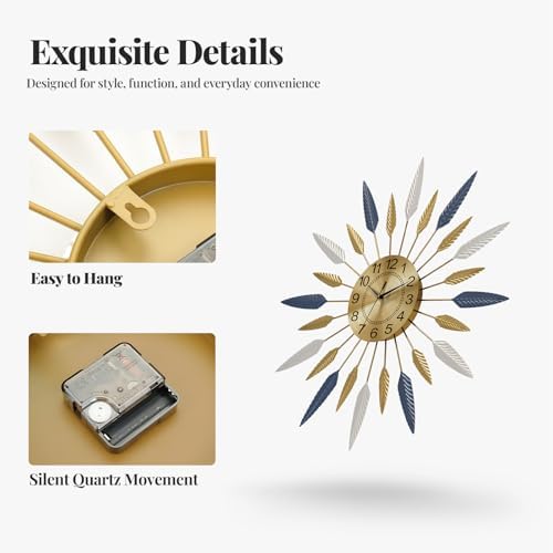 Cuspin 30 Inch Large Wall Clock Gold Mid Century Modern Sunburst Wall Clock - Image 5