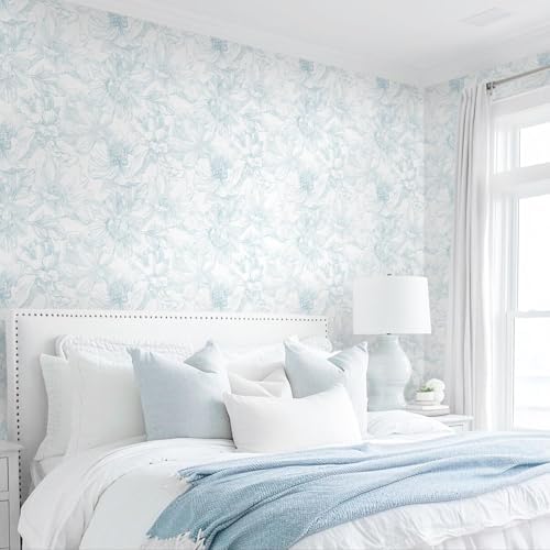 Dimoon 118"x17.3" Peel and Stick Wallpaper Blue Floral Contact Paper Boho White - Image 5