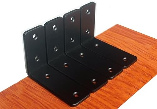 4 Pack - L 4" x H 3" x W1.5, 5mm Thick Black L Shelf Bracket, Iron Shelf by MHMYDZ