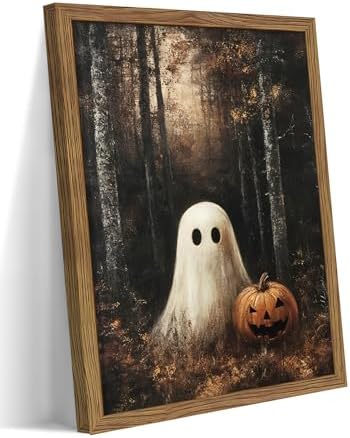 Framed Vintage Halloween Ghost Wall Art, Cute Ghost by FSYSART