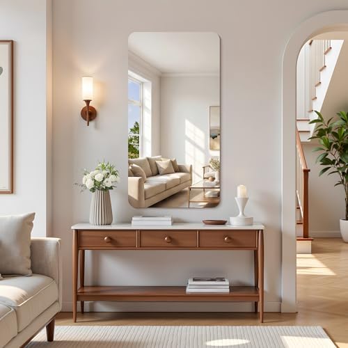 CILIBER Frameless Mirror, 24x48 Inch Rectangle Bathroom Mirror Rounded Corner by CILIBER