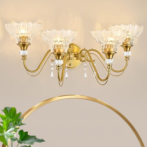 Vintage Bathroom Vanity Light, 4-Light Brushed Gold Finish Wall Sconce - Image 2