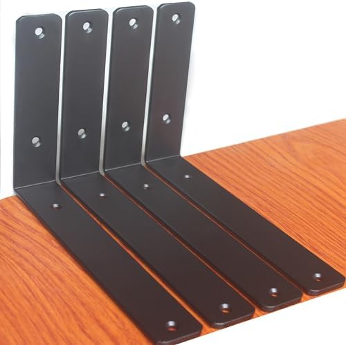 4 Pack - L 9" x H 6" x W1.5, 5mm Thick Black L Shelf Bracket, Iron Shelf by MHMYDZ