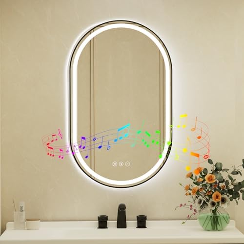 22x36 Inch Oval Black Framed LED Bathroom Mirror by JingYiMingJing