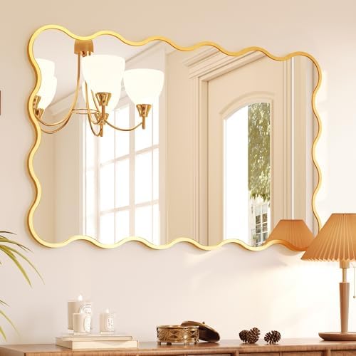 Kelly Miller 32x48 Gold Scalloped Mirror, Wavy Edge Decorative Wall Mirror by KellyMiller