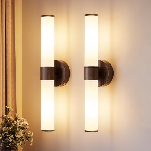8000mAh Walnut Battery Operated Wall Sconces Set of 2, Dimmable Rechargeable by Morauroral