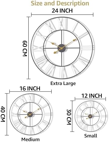 Sorbus Big Wall Clock, Roman Numeral Decor, Battery Operated - Image 6