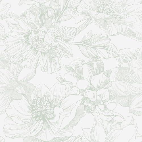 Dimoon 78.7"x17.3" Peel and Stick Wallpaper Green Floral Wallpaper White Boho by DIYYOURMOON