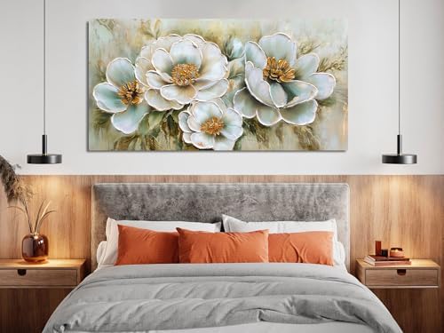 Arjun Flower Wall Art CanvasTextured Floral Framed Extra Large 58"x29" - Image 4