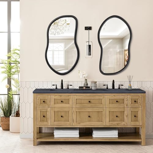 Wood Frame Mirror for Wall Black Irregular Asymmetrical Wall Mounted Mirror - Image 7