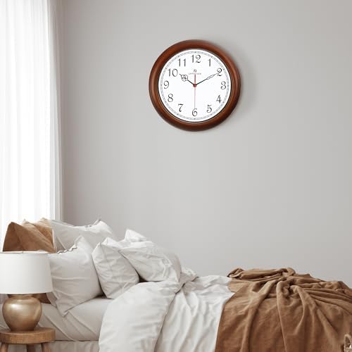 Lafocuse 12 Inch Silent Solid Wood Wall Clocks Battery Operated, Analog Brown - Image 4