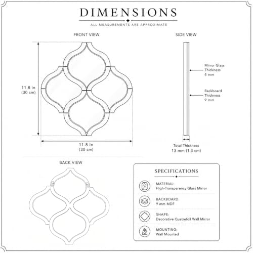 Square Decorative Wall Mirror 12 x 12 Inch, Modern Wall Mounted Accent Mirror - Image 2