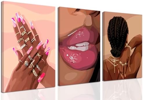Black Girl Pink Wall Art Set of 3 African American Black Women Canvas Posters by UcninvdWallart