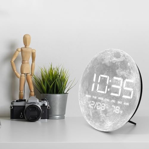 Digital Desk & Shelf Clock, LED Moon/Earth Design, Temperature Display - Image 6