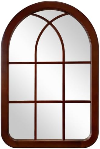 Arched Mirror 24 x 36 Inch, Window Walnut Brown Wood Bathroom Mirror by Culer