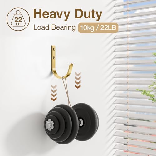 22LB Wall Hooks for Hanging Towel/Coat, Brushed Gold 5 Pack - Image 3