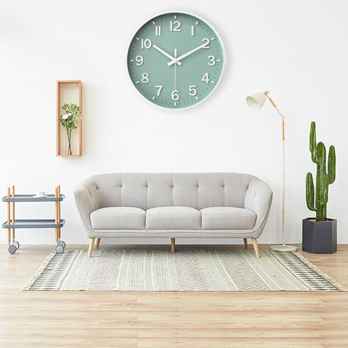 HZDHCLH 12 Inch Wall Clock Battery Operated Silent Non Ticking Green Modern - Image 4