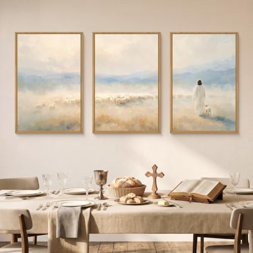 HOURIA Christian Jesus The Good Shepherd Framed Canvas Wall Art Set, Religious - Image 4