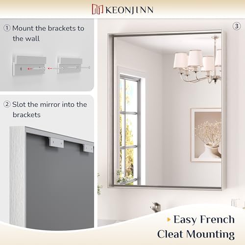 Keonjinn 28x36 Inch Nickel Bathroom Mirror - Image 6